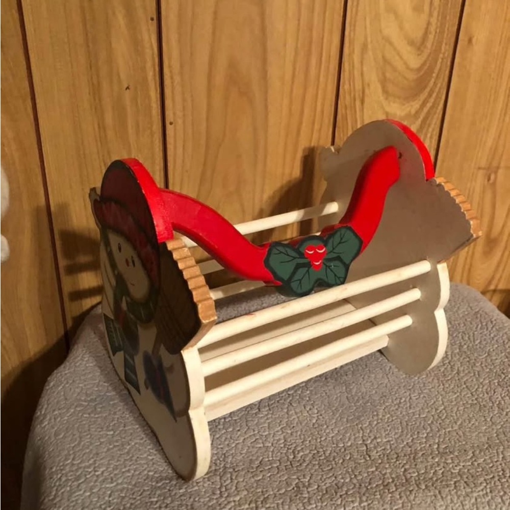 Festive Wooden Snowman Basket with Red Accents